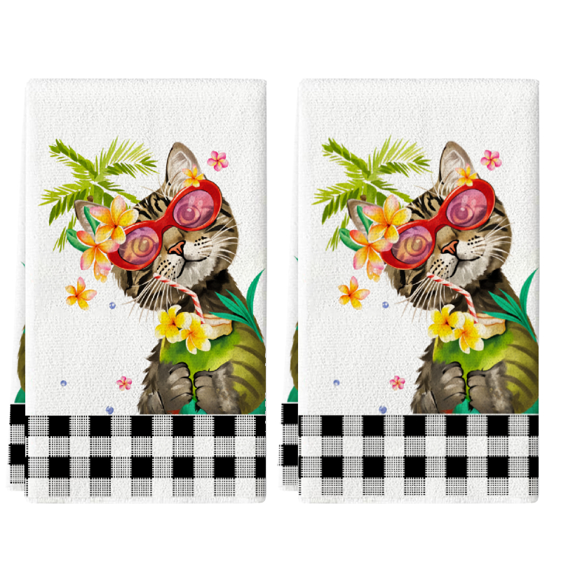 Home Cooking For Cats - 2Pcs, Holiday-Style Cat-Themed Kitchen Towels, 40Cm*60Cm