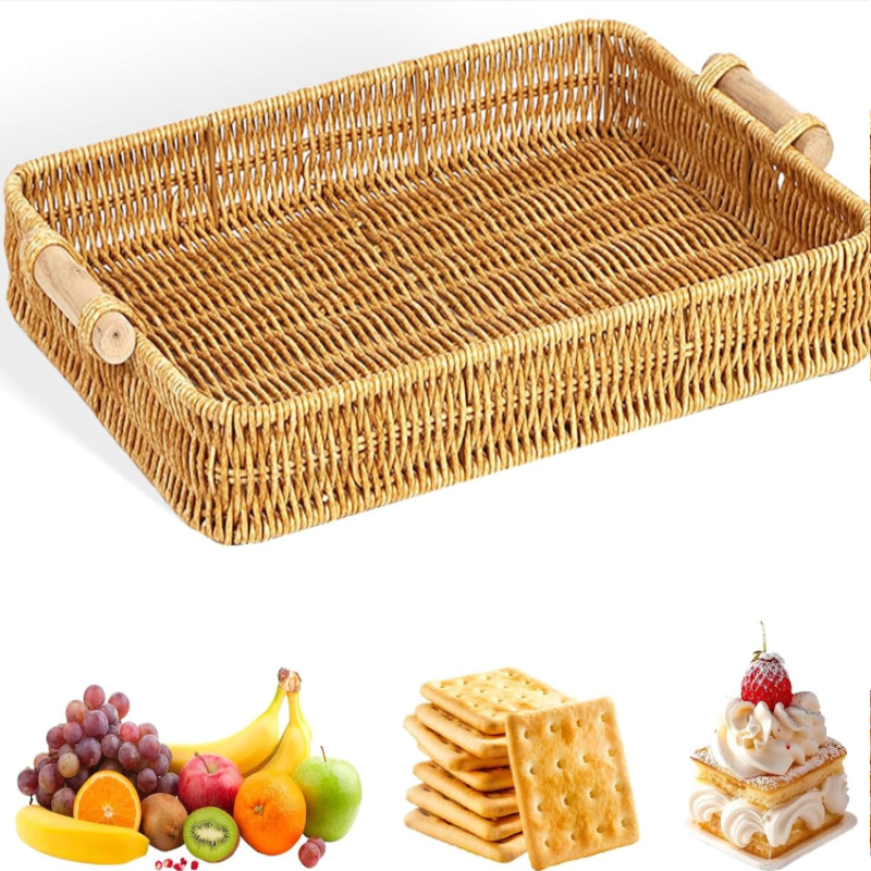 Home Cooking Recipes - Wicker Tray Rectangular Rattan Tray for