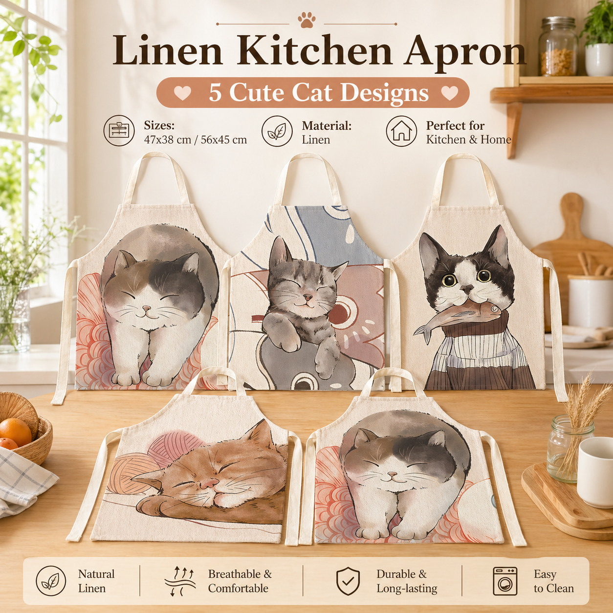 Cute Cat Printed Linen Kitchen - Home Cooking For Cats recensione e prezzo