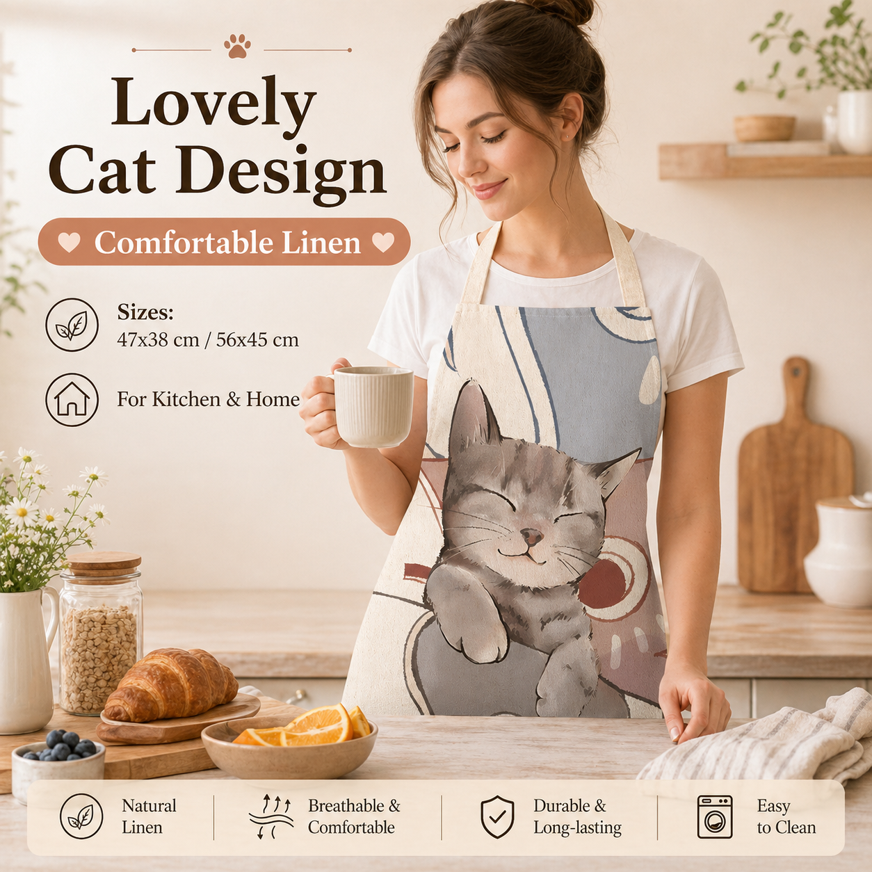 Cute Cat Printed Linen Kitchen - Home Cooking For Cats recensione e prezzo