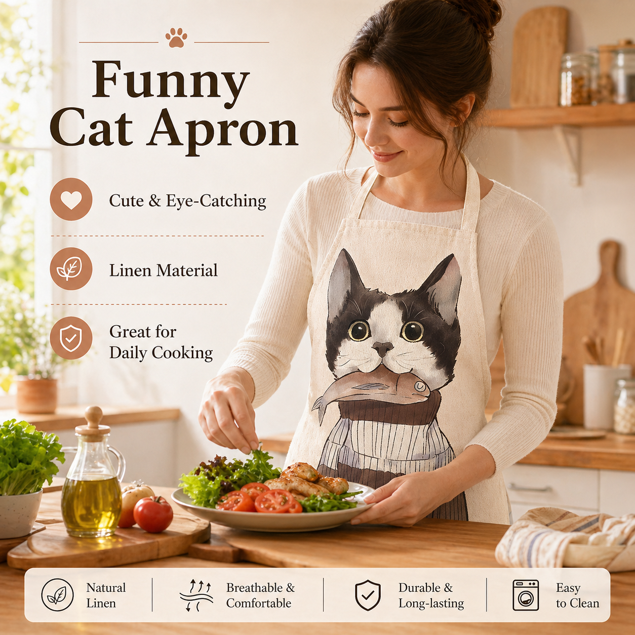 Cute Cat Printed Linen Kitchen - Home Cooking For Cats recensione e prezzo