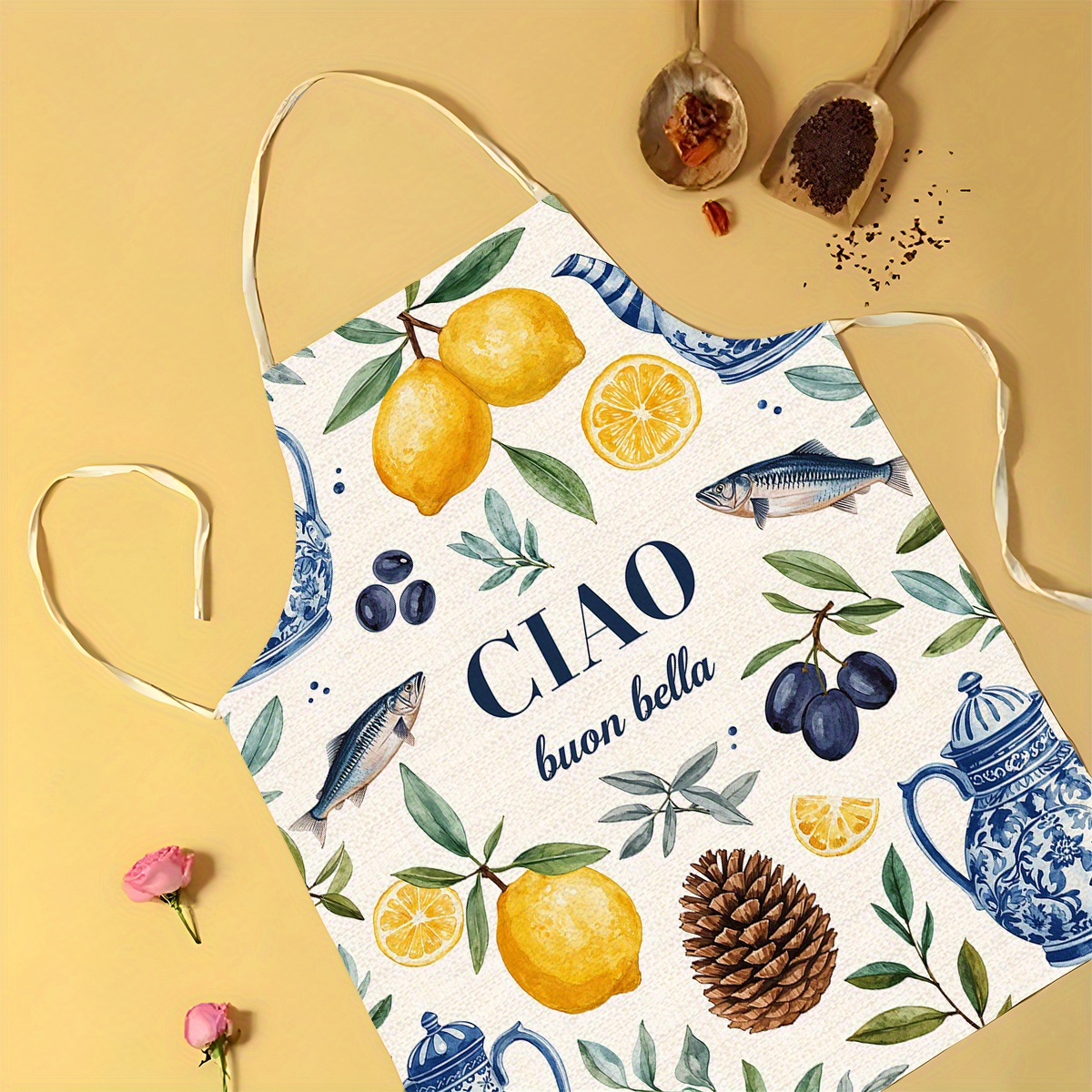 1pc 2D Flat Linen Apron Ciao B - Home Cooking In Italian recensione e prezzo