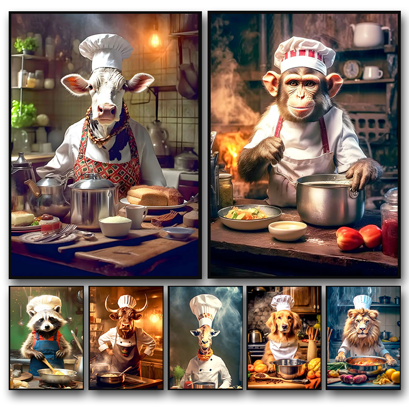 Modern Animal Chef Poster Monk - Home Cooking Oil recensione e prezzo
